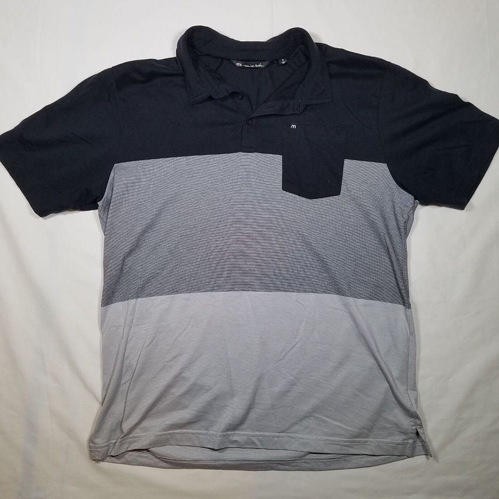 TravisMathew Men's Black and Gray Colorblock Polo